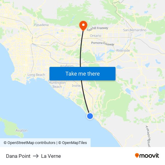 Dana Point to La Verne map