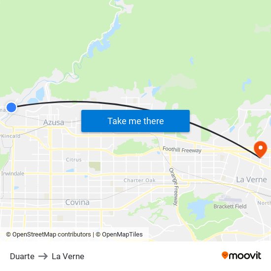 Duarte to La Verne map