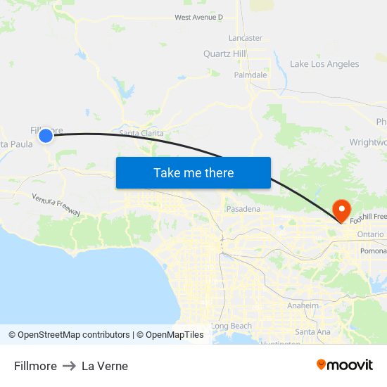 Fillmore to La Verne map