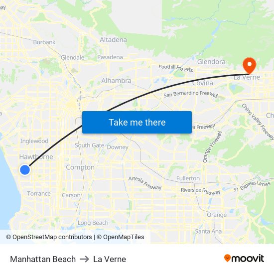 Manhattan Beach to La Verne map