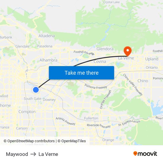 Maywood to La Verne map