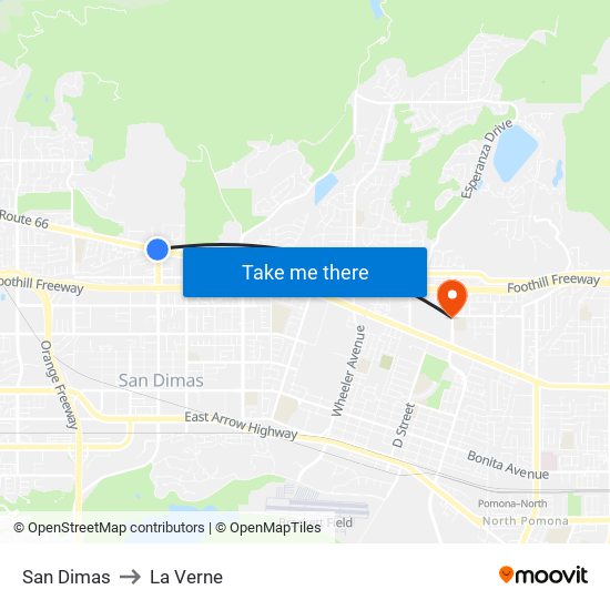 San Dimas to La Verne map