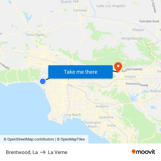 Brentwood, La to La Verne map