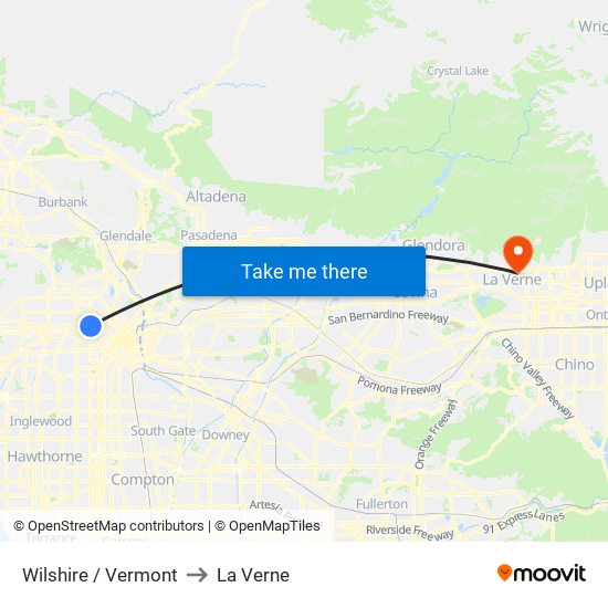 Wilshire / Vermont to La Verne map