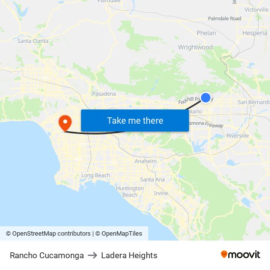 Rancho Cucamonga to Ladera Heights map