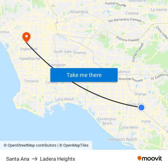 Santa Ana to Ladera Heights map