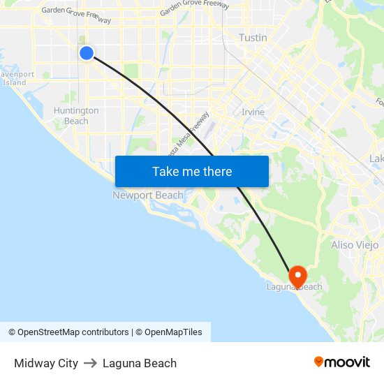 Midway City to Laguna Beach map