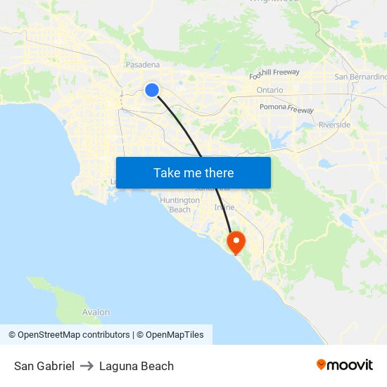 San Gabriel to Laguna Beach map