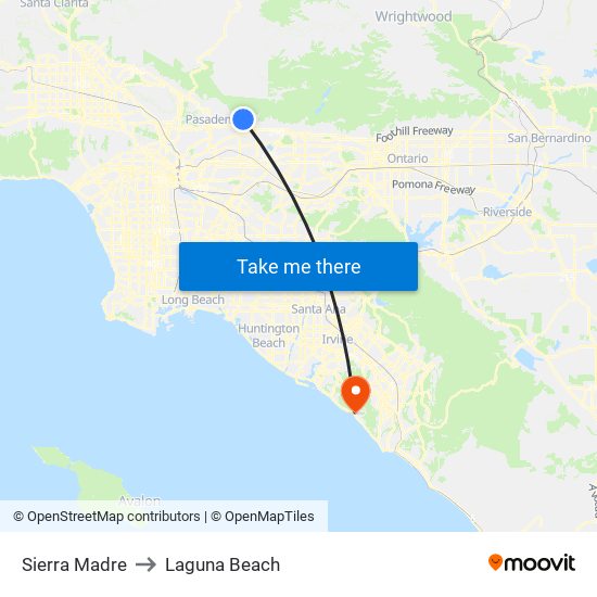 Sierra Madre to Laguna Beach map