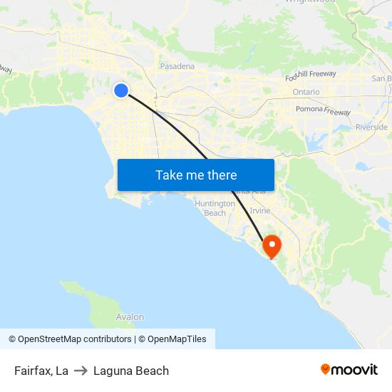 Fairfax, La to Laguna Beach map