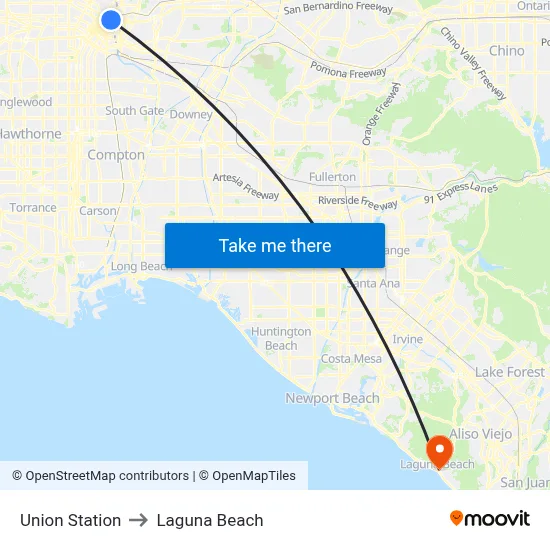 Union Station to Laguna Beach map
