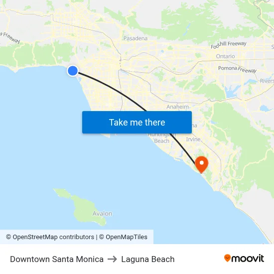 Downtown Santa Monica to Laguna Beach map