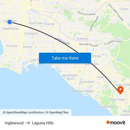 Inglewood to Laguna Hills map