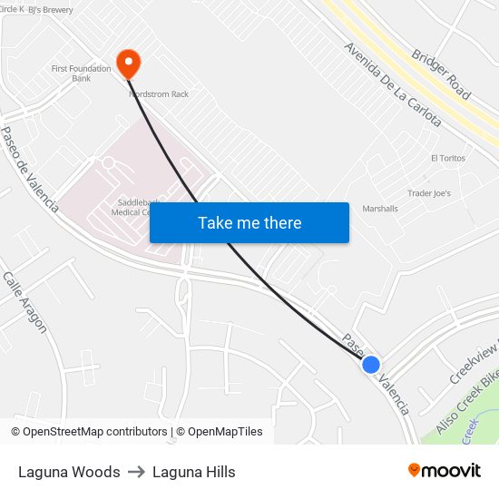 Laguna Woods to Laguna Hills map