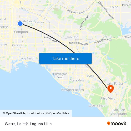 Watts, La to Laguna Hills map