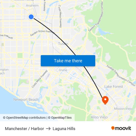 Manchester / Harbor to Laguna Hills map