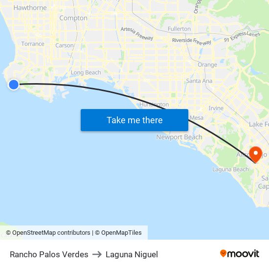 Rancho Palos Verdes to Laguna Niguel map