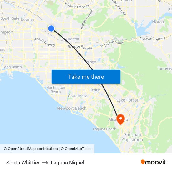 South Whittier to Laguna Niguel map