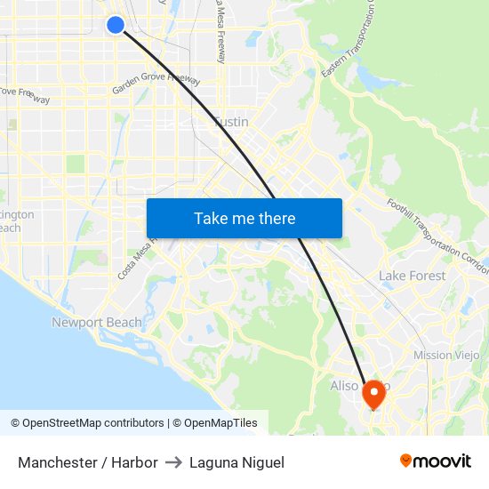 Manchester / Harbor to Laguna Niguel map
