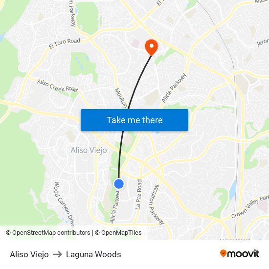 Aliso Viejo to Laguna Woods map