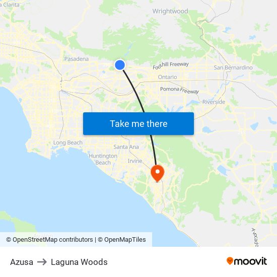 Azusa to Laguna Woods map