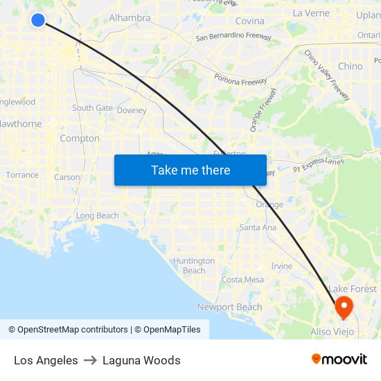 Los Angeles to Laguna Woods map