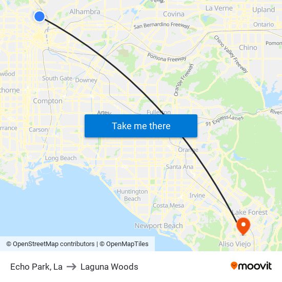 Echo Park, La to Laguna Woods map