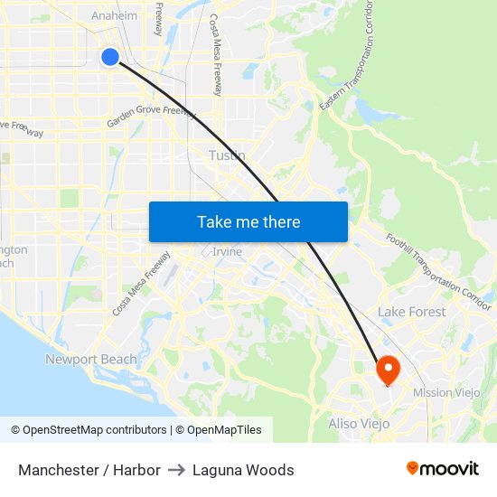 Manchester / Harbor to Laguna Woods map