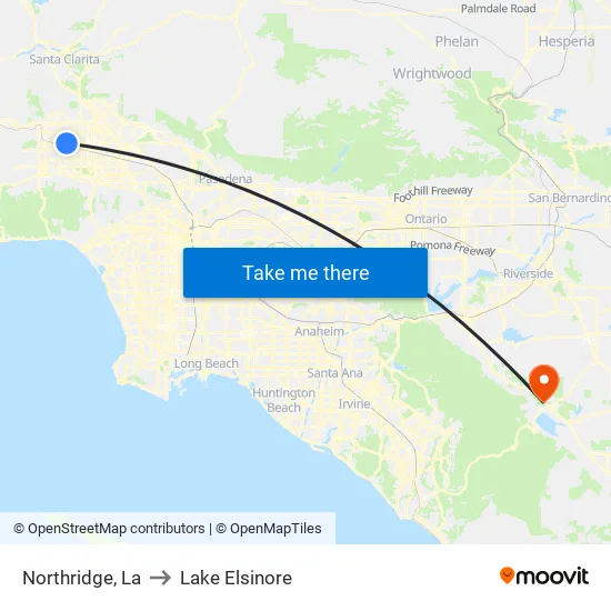 Northridge to Lake Elsinore map