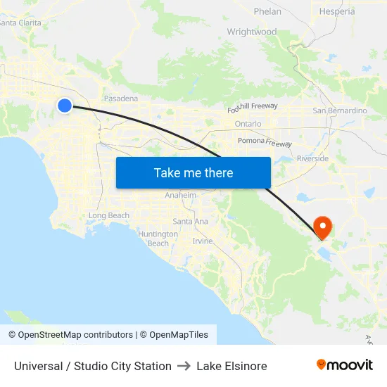 Universal / Studio City Station to Lake Elsinore map