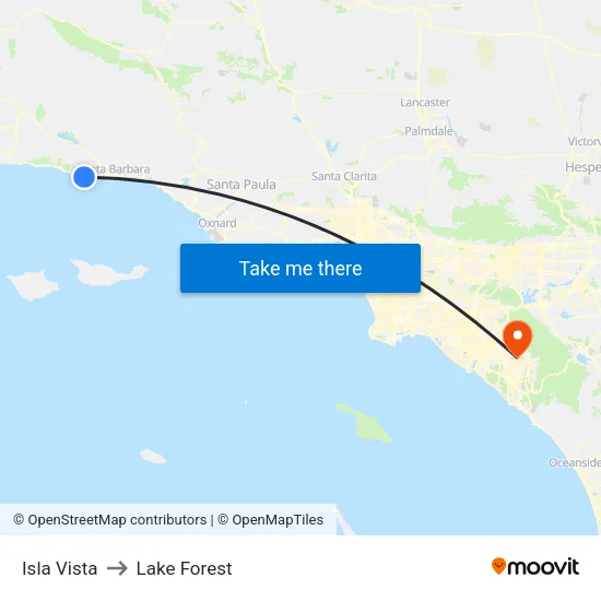 Isla Vista to Lake Forest map
