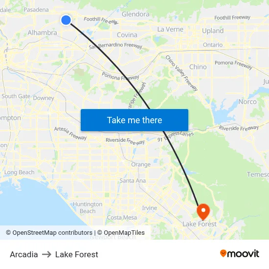 Arcadia to Lake Forest map