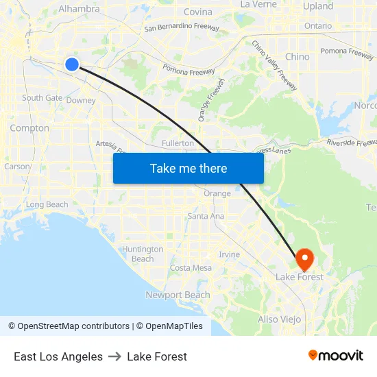 East Los Angeles to Lake Forest map