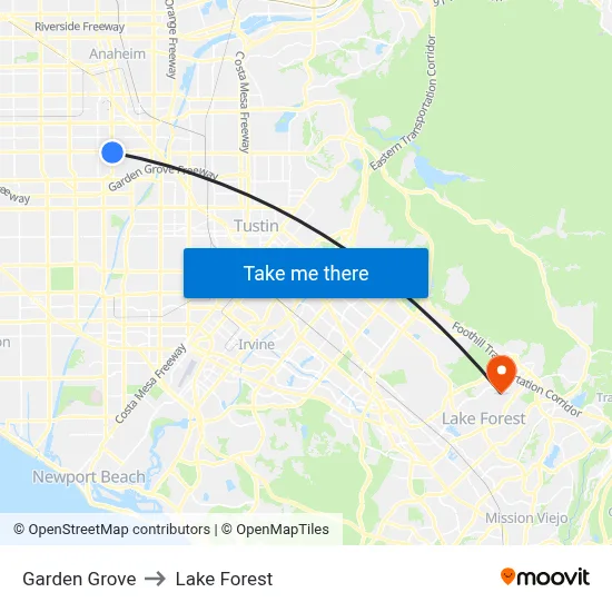 Garden Grove to Lake Forest map