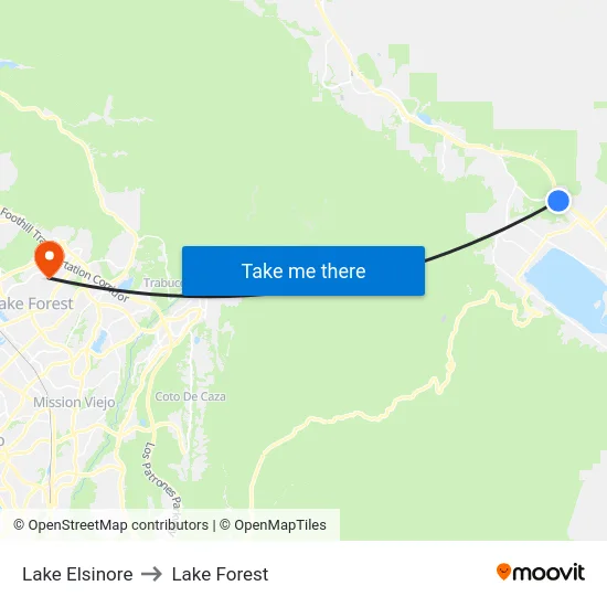 Lake Elsinore to Lake Forest map