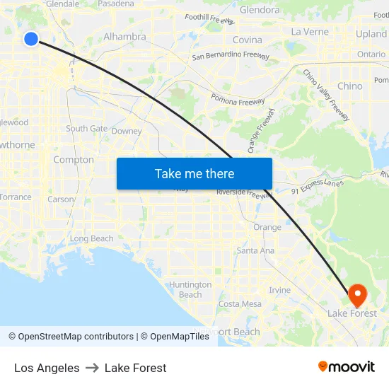 Los Angeles to Lake Forest map