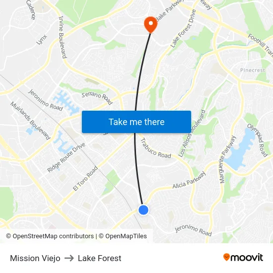 Mission Viejo to Lake Forest map