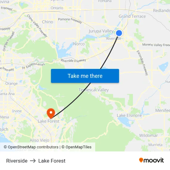Riverside to Lake Forest map