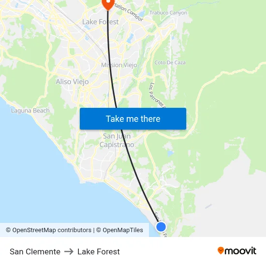 San Clemente to Lake Forest map