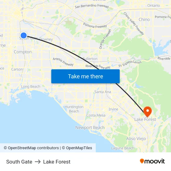 South Gate to Lake Forest map