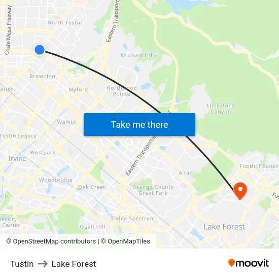 Tustin to Lake Forest map