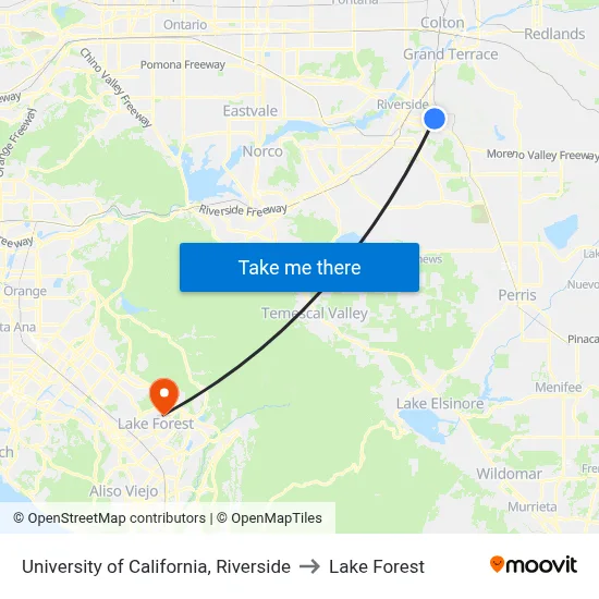 University of California, Riverside to Lake Forest map