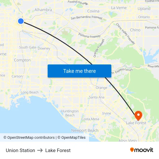 Union Station to Lake Forest map