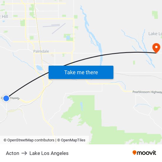 Acton to Lake Los Angeles map