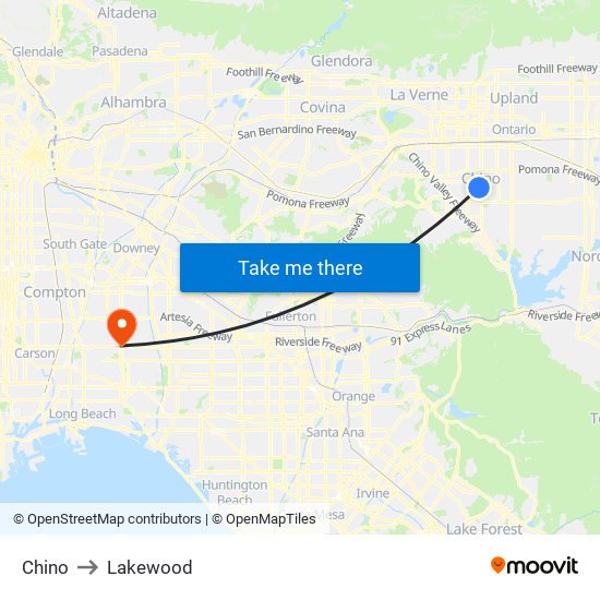 Chino to Lakewood map