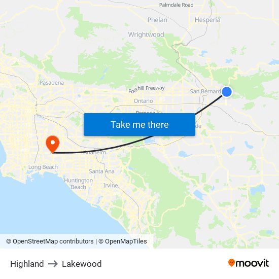 Highland to Lakewood map