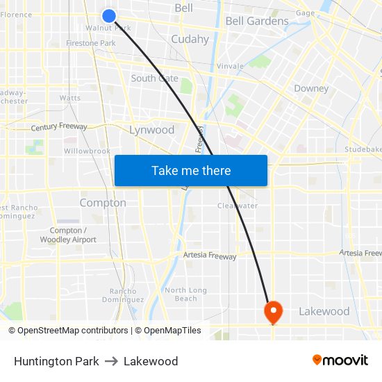 Huntington Park to Lakewood map