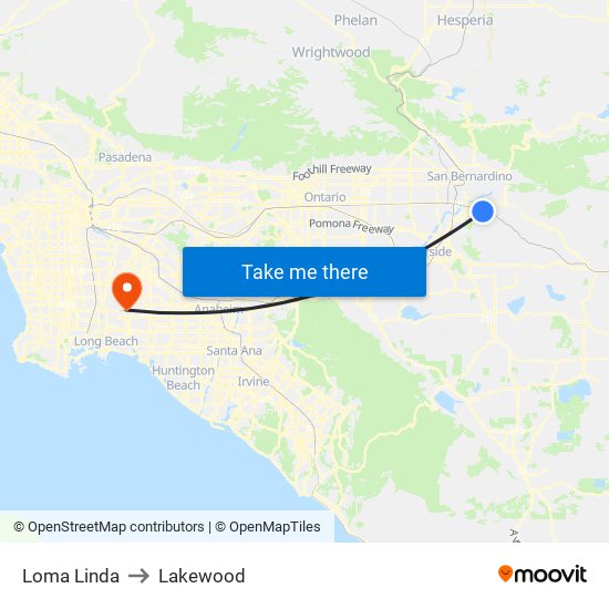 Loma Linda to Lakewood map