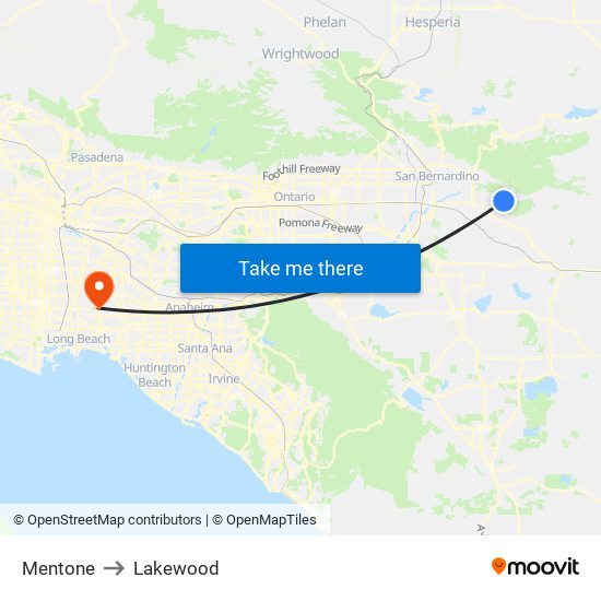 Mentone to Lakewood map