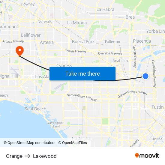 Orange to Lakewood map